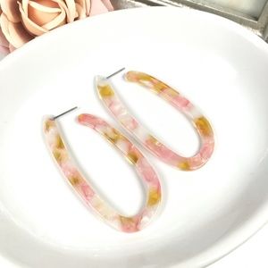 Pink Elongated Tortoise Shell Hoop Earrings